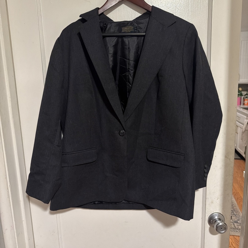 Pendleton Women's 18W Black 100% Virgin Wool One Button Blazer Jacket Career